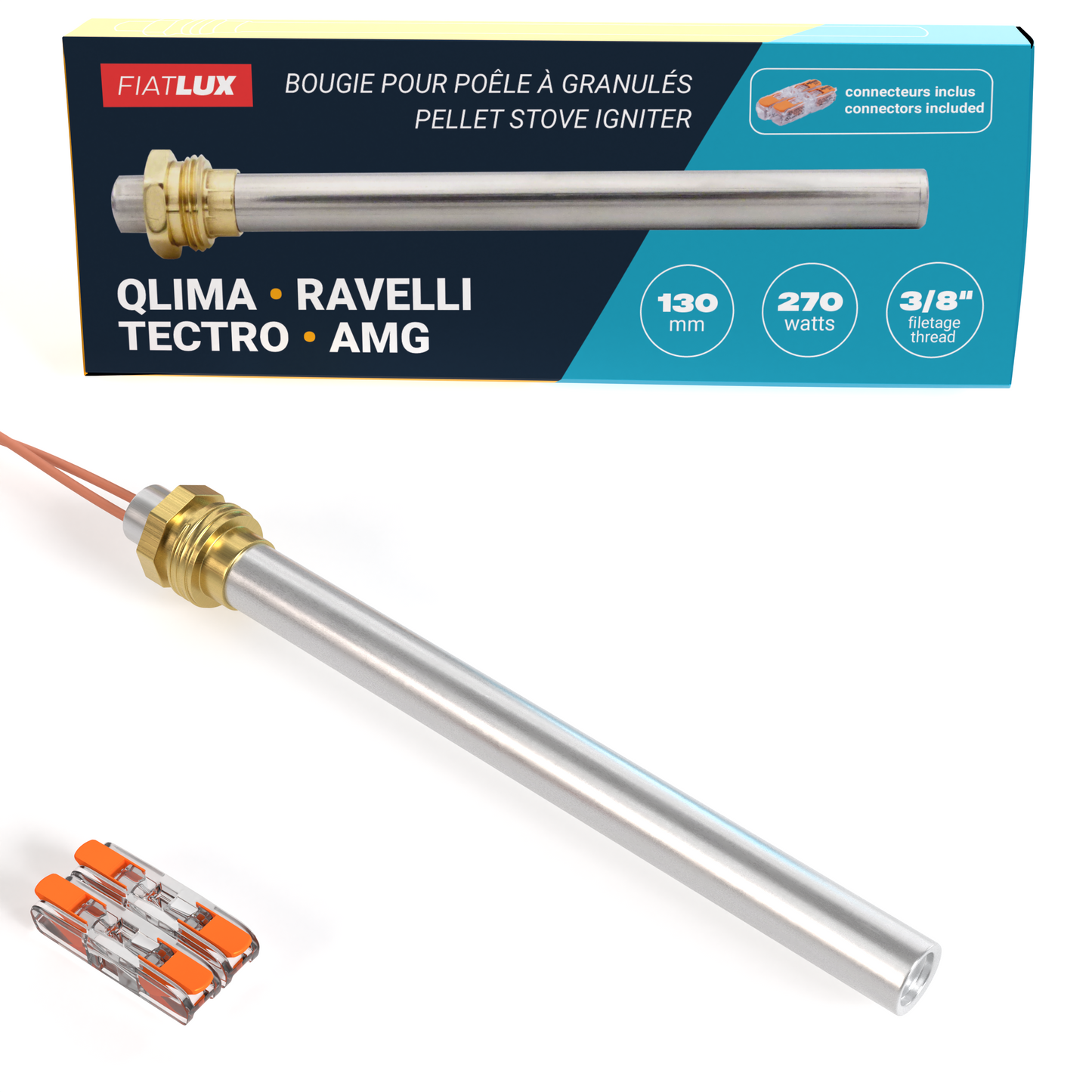 Bougie pour poêle à granulés 130mm - 270W - QLIMA / RAVELLI / TECTRO / AMG