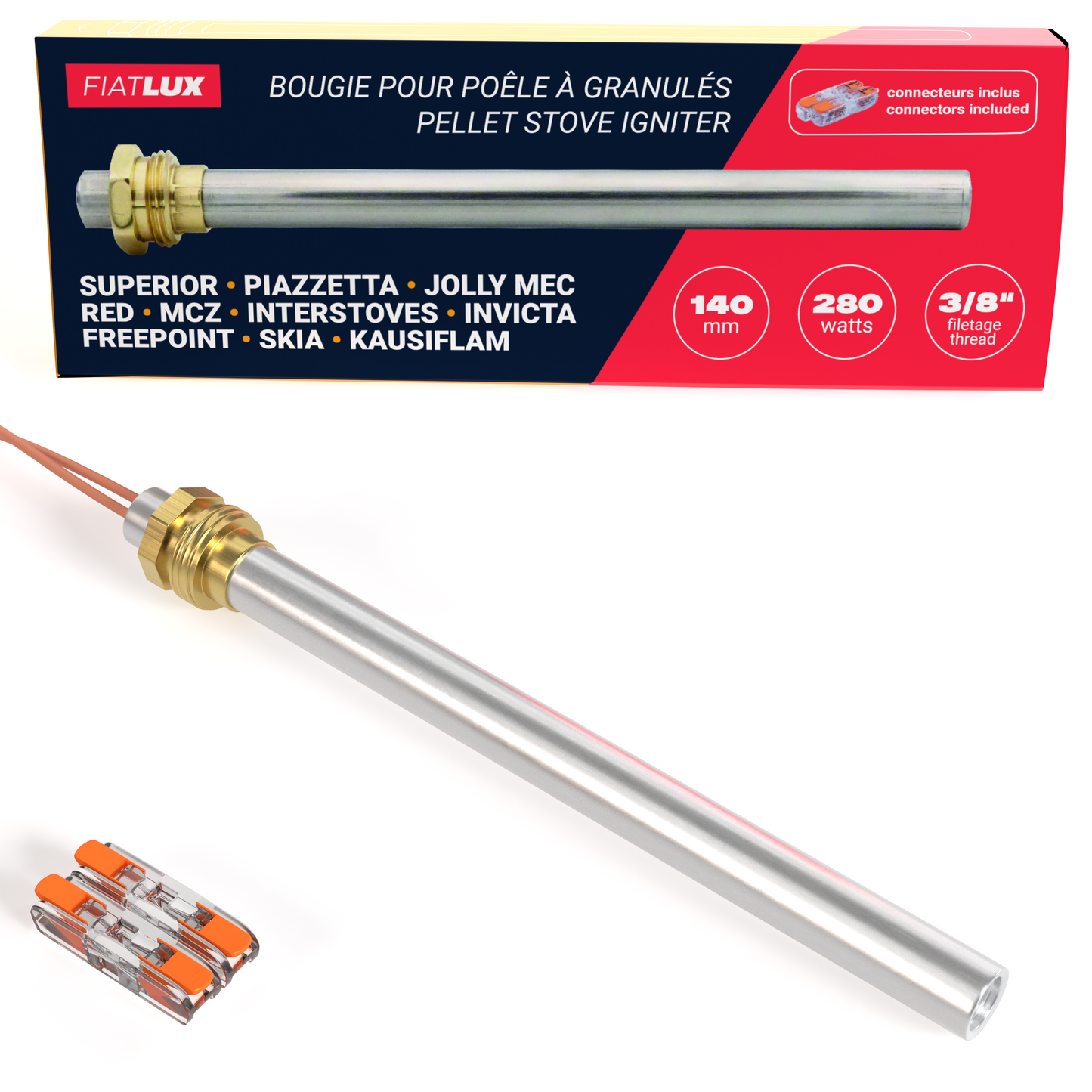 Bougie pour poêle à granulés MCZ - SUPERIOR - PIAZZETTA - JOLLY MEC - RED - INTERSTOVES - INVICTA - FREEPOINT (140mm - 280W)