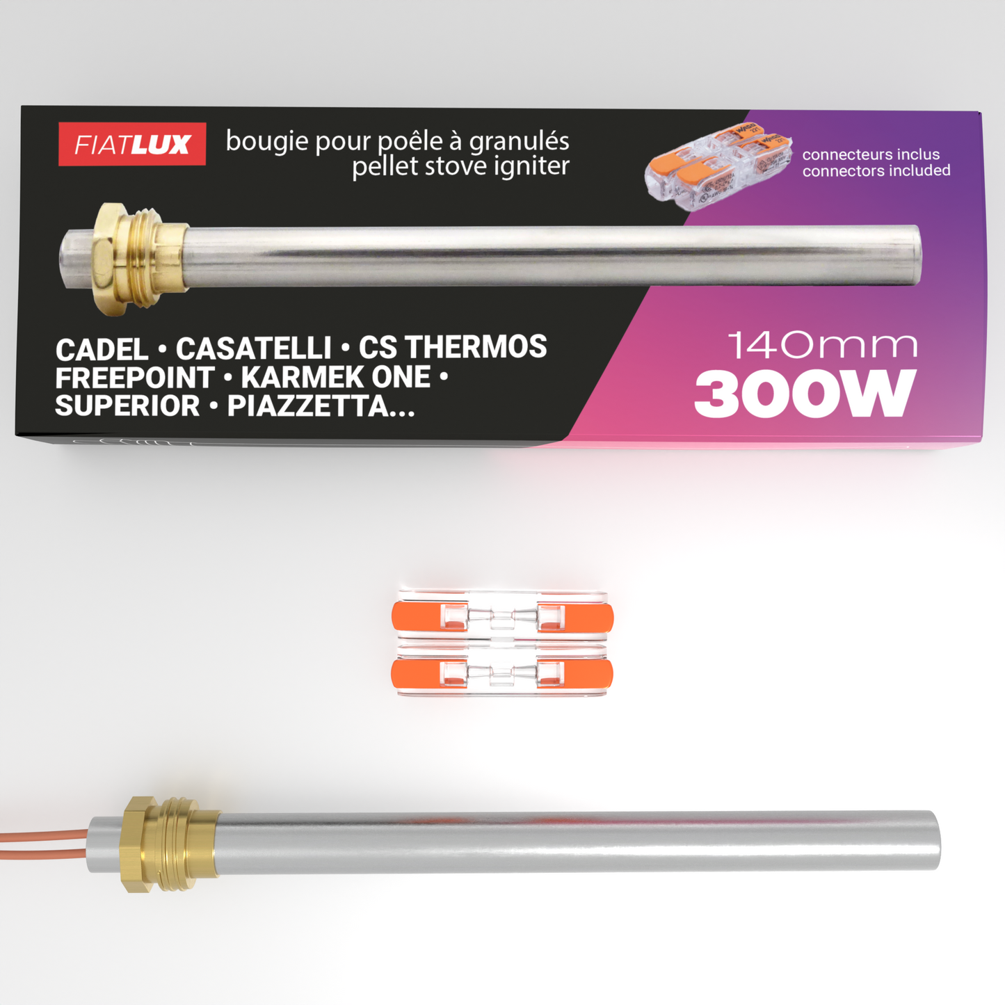 Bougie pour poêle à granulés 140mm - 300W - CADEL / CASATELLI / CS THERMOS / FREEPOINT / KARMEK ONE / SUPERIOR / PIAZZETTA
