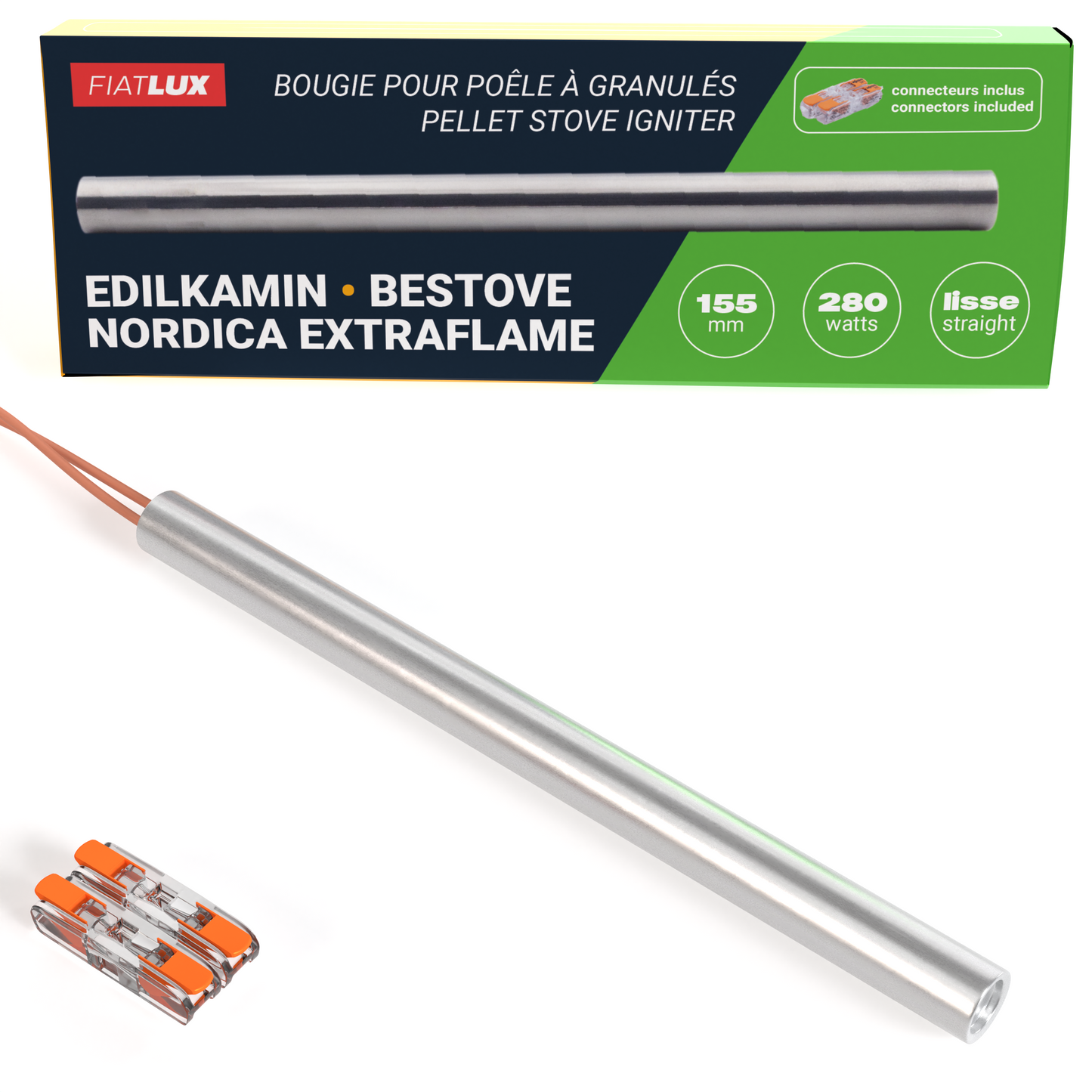 Bougie pour poêle à granulés 155mm - 280W - lisse - Edilkamin / Bestove / Nordica Extraflame