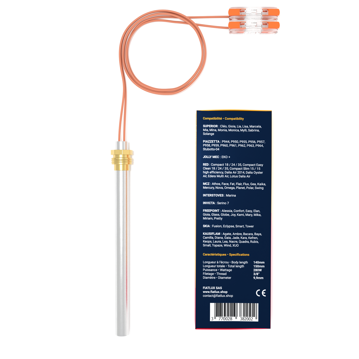 Bougie pour poêle à granulés MCZ - SUPERIOR - PIAZZETTA - JOLLY MEC - RED - INTERSTOVES - INVICTA - FREEPOINT (140mm - 280W)