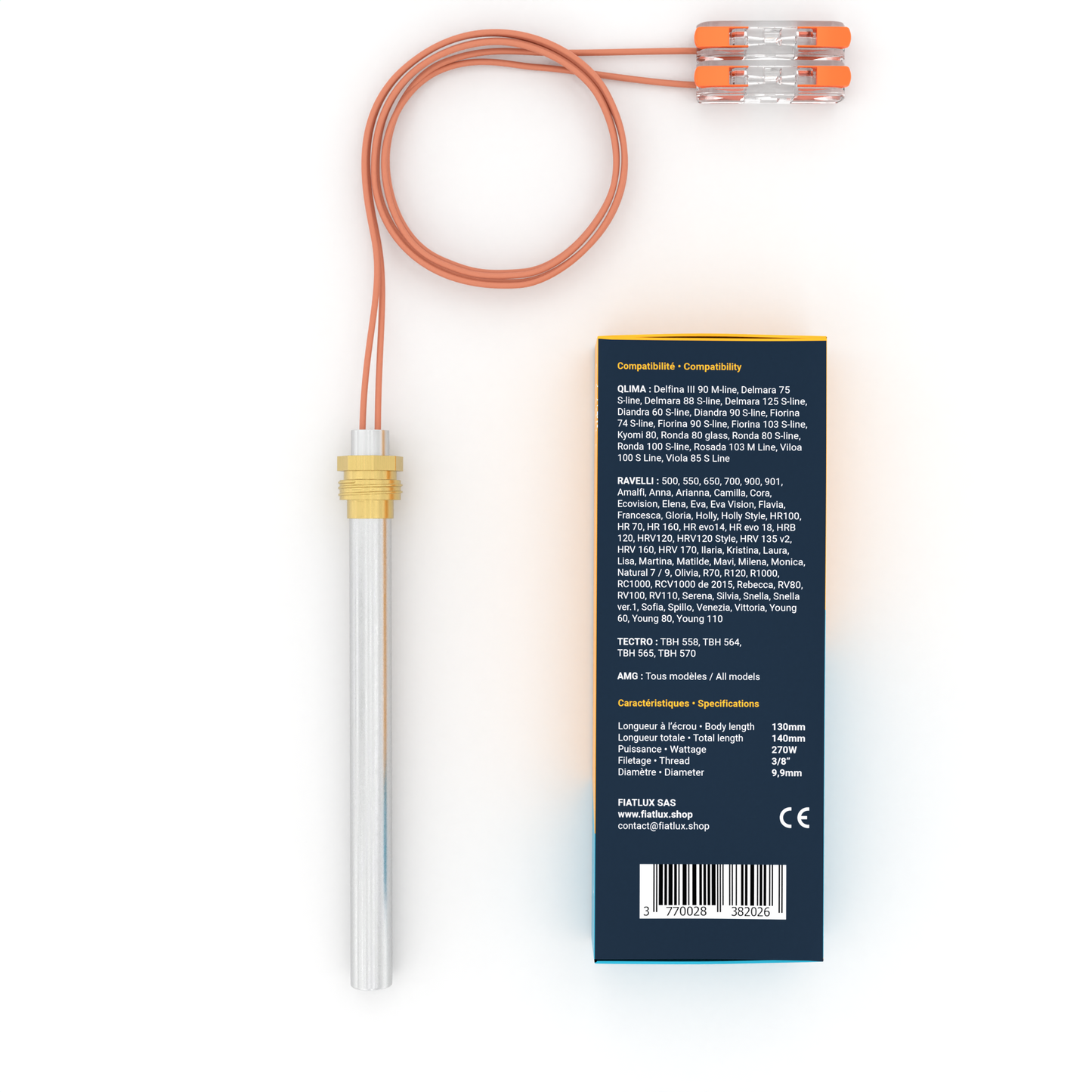 Bougie pour poêle à granulés 130mm - 270W - QLIMA / RAVELLI / TECTRO / AMG
