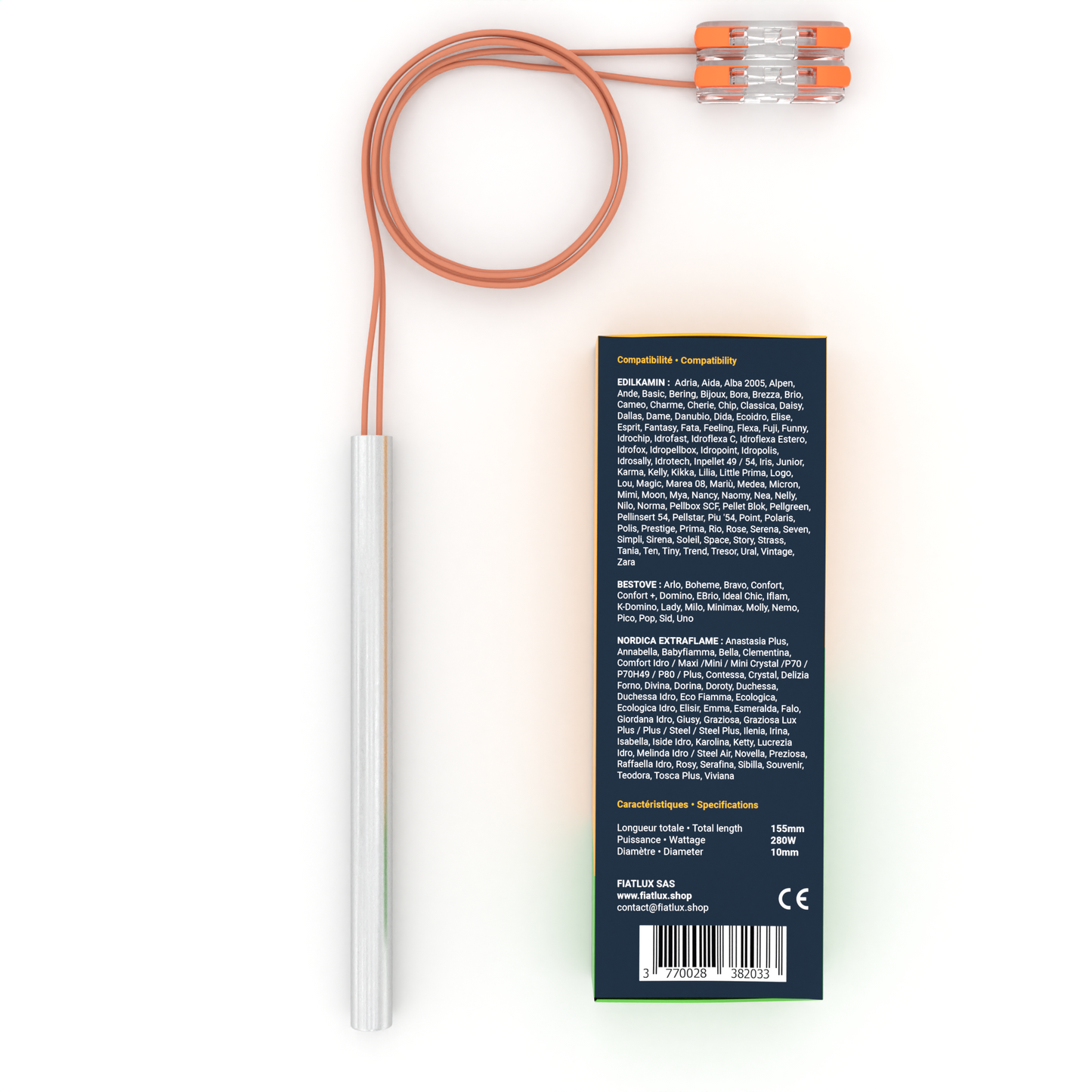 Bougie pour poêle à granulés 155mm - 280W - lisse - Edilkamin / Bestove / Nordica Extraflame