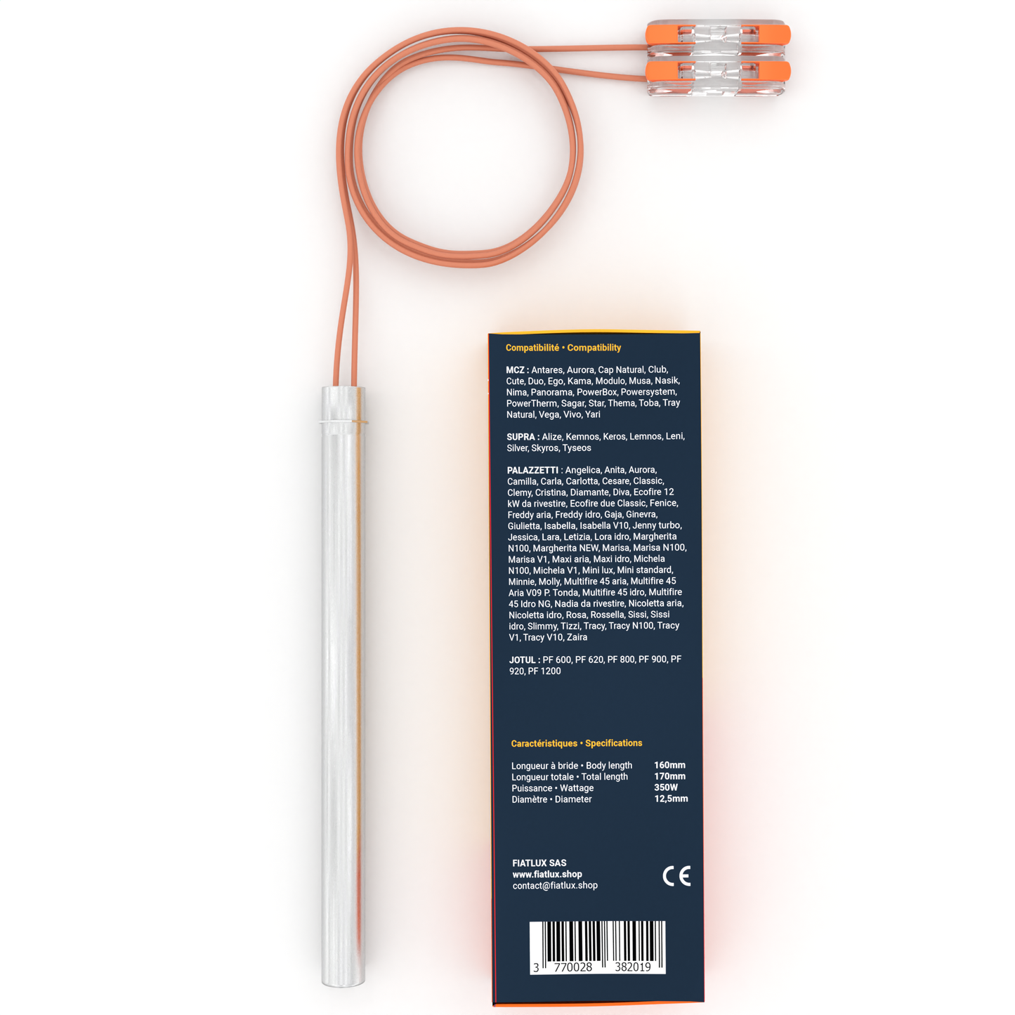 Bougie pour poêle à granulés 160mm - 350W - bride - MCZ / PALAZZETTI / SUPRA / JOTUL