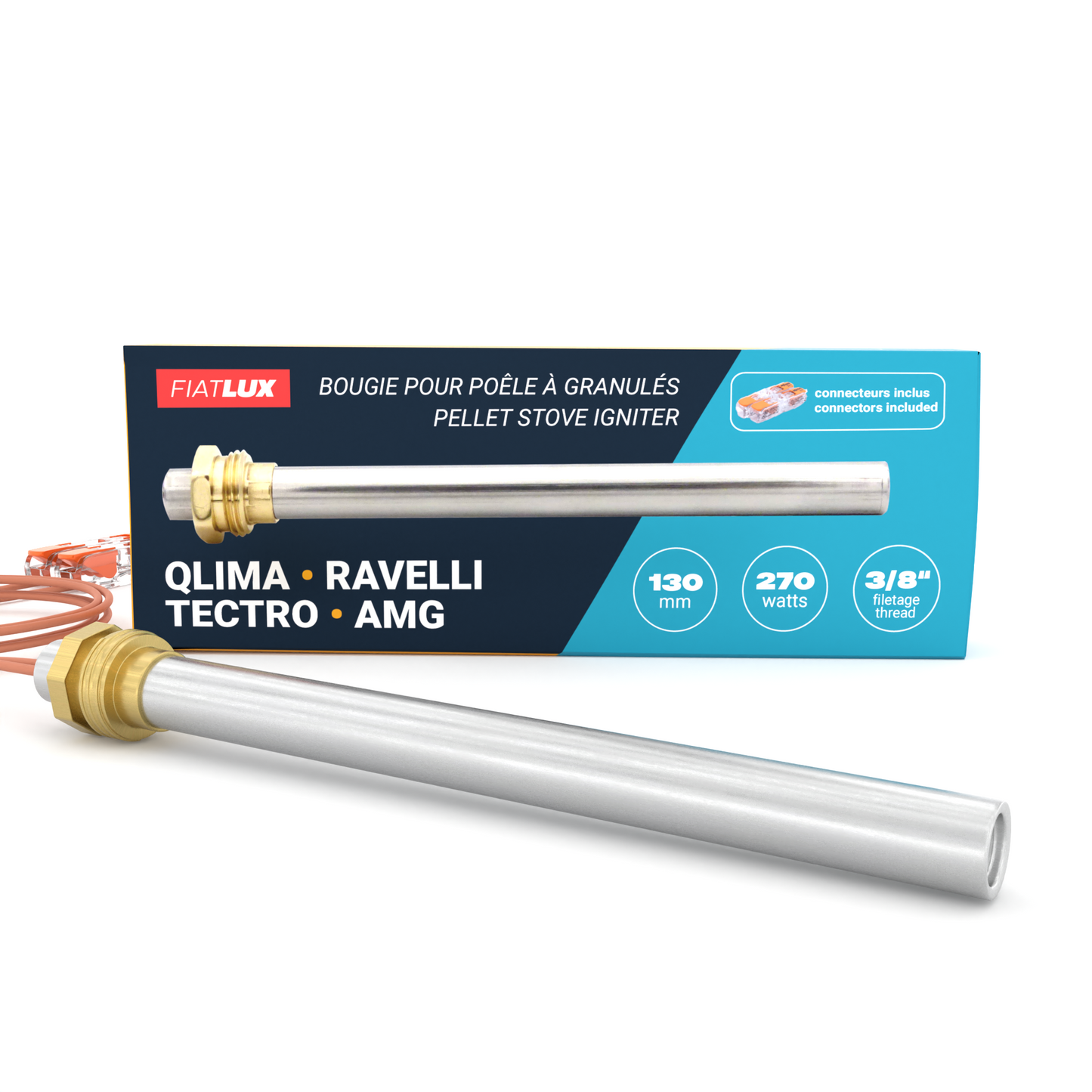 Bougie pour poêle à granulés 130mm - 270W - QLIMA / RAVELLI / TECTRO / AMG