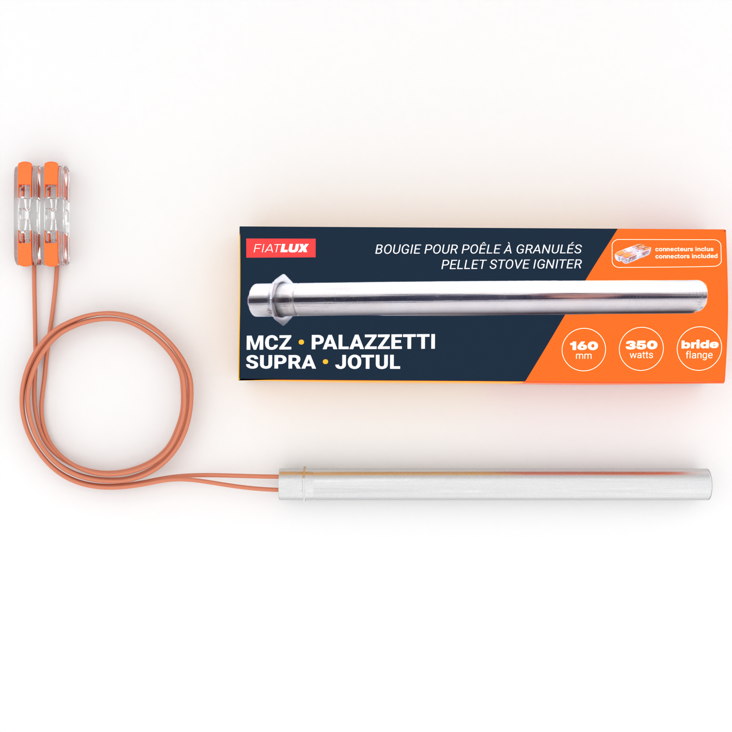 Bougie pour poêle à granulés 160mm - 350W - bride - MCZ / PALAZZETTI / SUPRA / JOTUL
