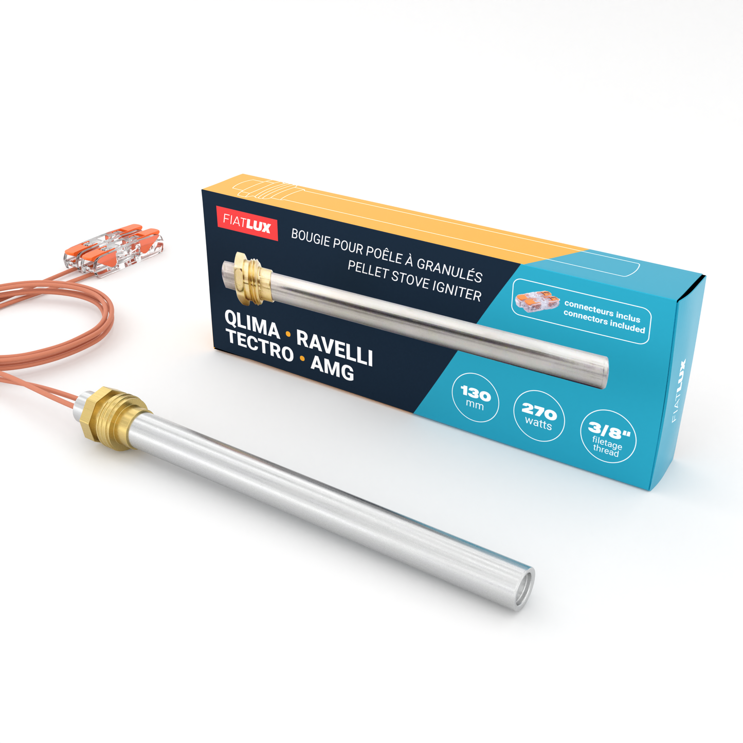 Bougie pour poêle à granulés 130mm - 270W - QLIMA / RAVELLI / TECTRO / AMG