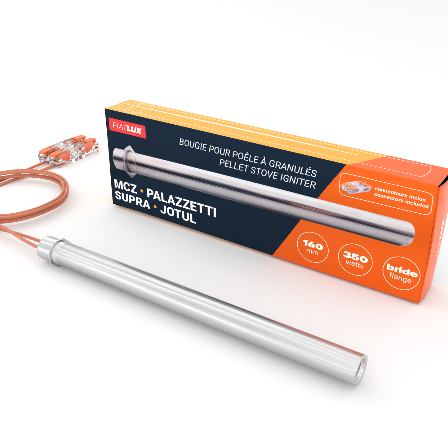 Bougie pour poêle à granulés 160mm - 350W - bride - MCZ / PALAZZETTI / SUPRA / JOTUL