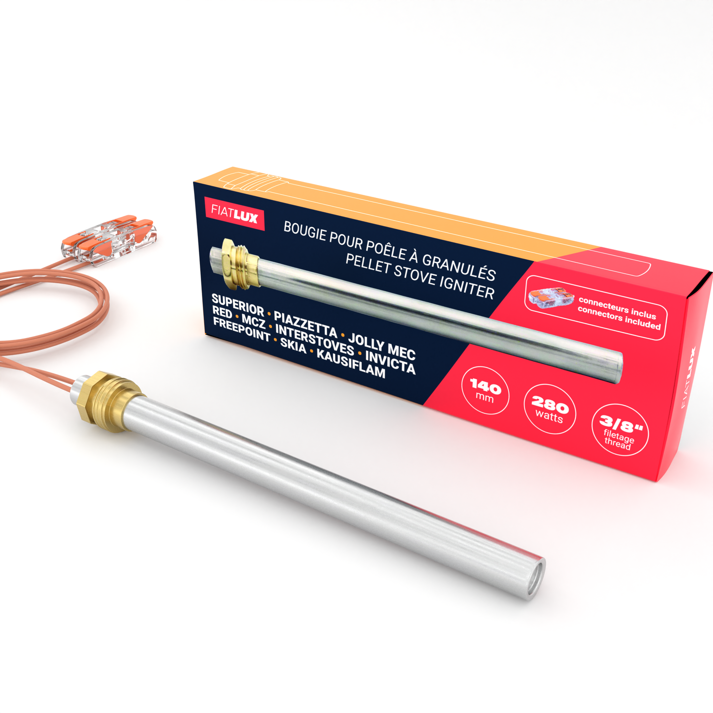 Bougie pour poêle à granulés MCZ - SUPERIOR - PIAZZETTA - JOLLY MEC - RED - INTERSTOVES - INVICTA - FREEPOINT (140mm - 280W)