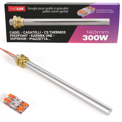 Bougie pour poêle à granulés 140mm - 300W - CADEL / CASATELLI / CS THERMOS / FREEPOINT / KARMEK ONE / SUPERIOR / PIAZZETTA