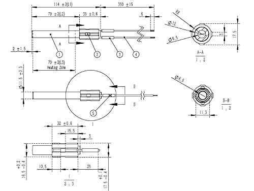 Bougie céramique pour poêle à granules - 300 W, 79/111 mm, diamètre 11,5 mm, à bride avec cosses. PSX-2-240-B - GARANTIE 1 an