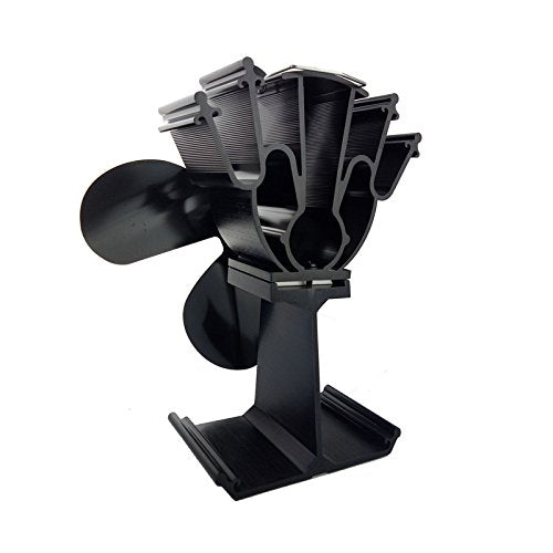 Ventilateur de poêle à bois Upgrade 4 pales Ventilateur de cheminée alimenté par la chaleur pour poêles à bois/cheminées Ventilateur silencieux (Noir)