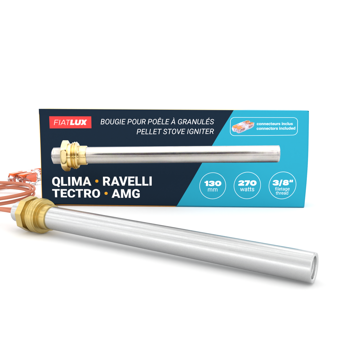 Bougie pour poêle à granulés QLIMA / RAVELLI / TECTRO / AMG - (130mm - 270W)