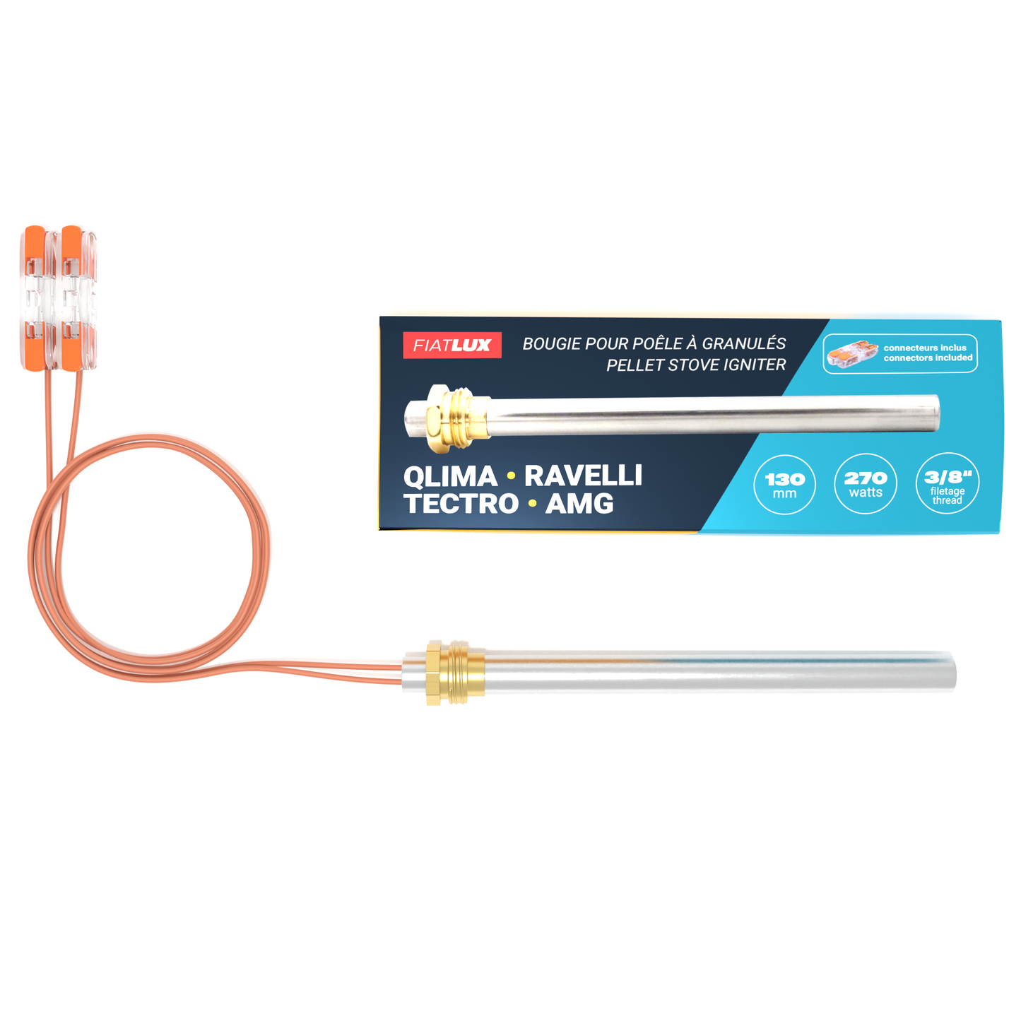 Bougie pour poêle à granulés QLIMA / RAVELLI / TECTRO / AMG - (130mm - 270W)